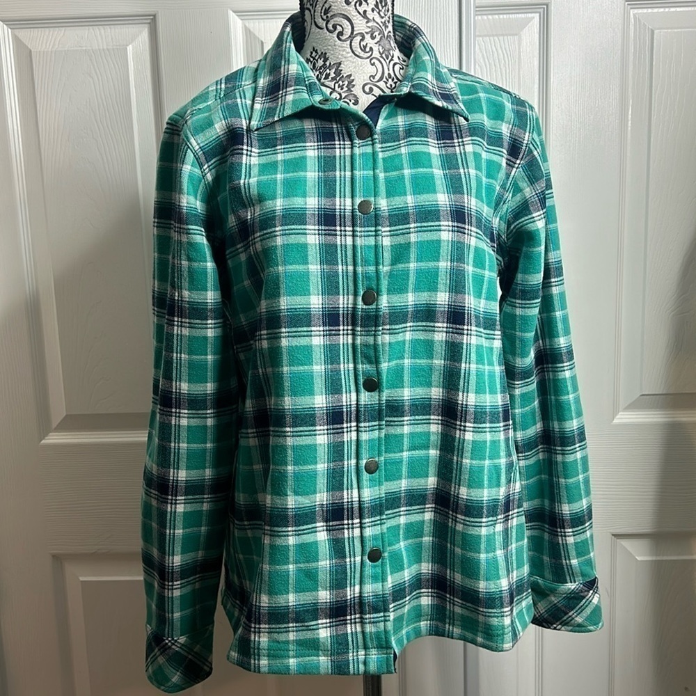 Orvis Green Blue Plaid Lined Jacket L